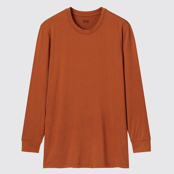 Uniqlo Heattech Lightweight Base Layer Long Sleeve Tee T-Shirt M, Terracotta - Picture 1 of 6